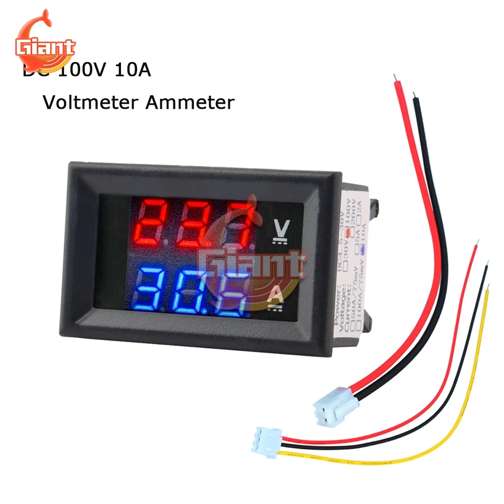 DC 0-100V 10A Mini Voltmeter Ammeter Blue Red LED Dual Digital Display Amp Volt Voltage Current Meter Gauge Tester Panel for Car