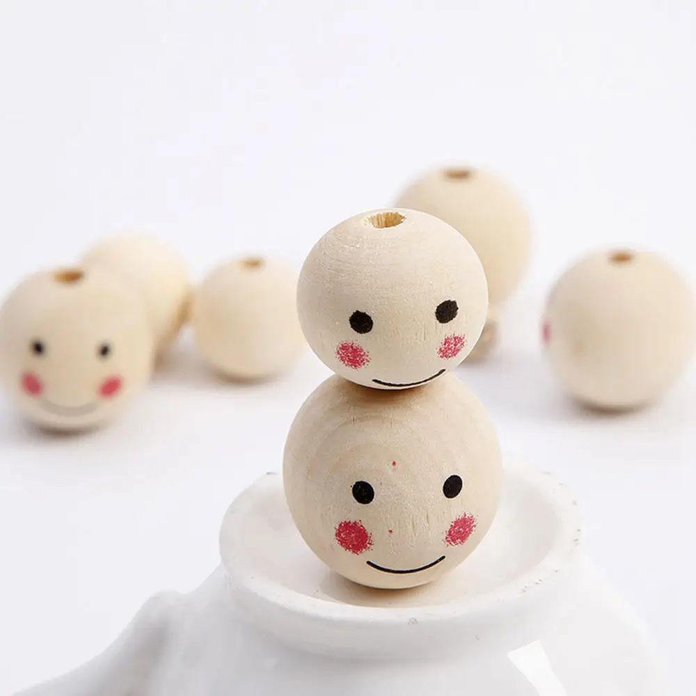 Smile Face Painting Round Natural Wood 10mm 12mm 20mm 25mm Loose Woodcraft Beads for DIY Crafts Handcraft Jewelry Making