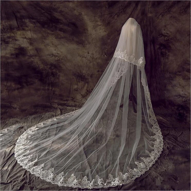 Velo de novia de dos capas Blanco/marfil con peine, Mantilla de lentejuelas de encaje, accesorios de boda