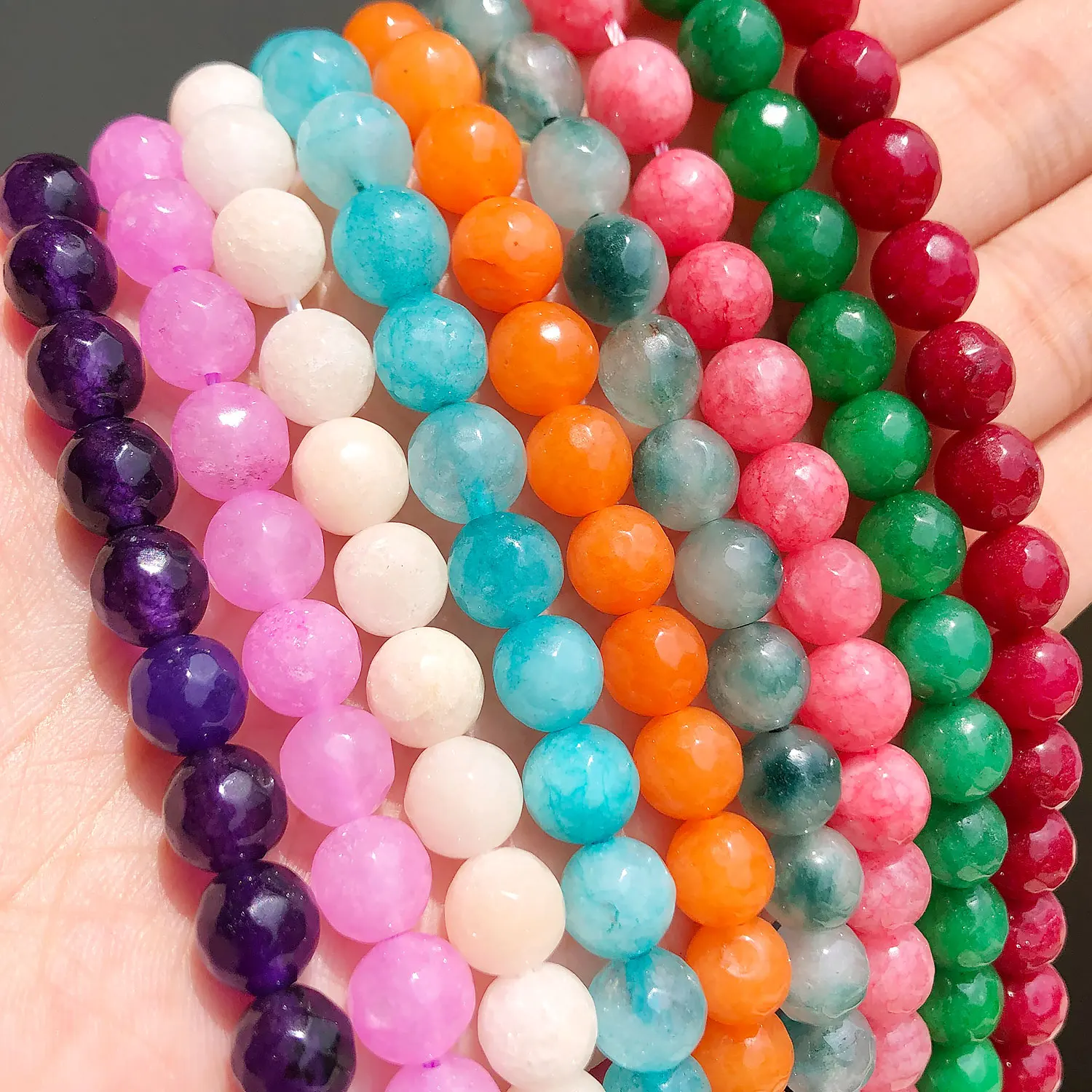 Natural Chalcedony Beads Faceted Red Green Blue Jades Round Loose Stone Beads for Jewelry Making DIY Bracelet Accessories 15\'\'