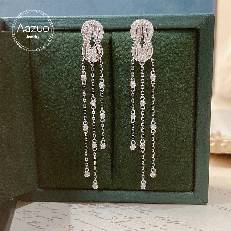 

Aazuo 18K Pure Solid White Gold Real Diamonds 0.65ct Fairy Drop Chain Earrings Gifted For Women Engagement Party Au750