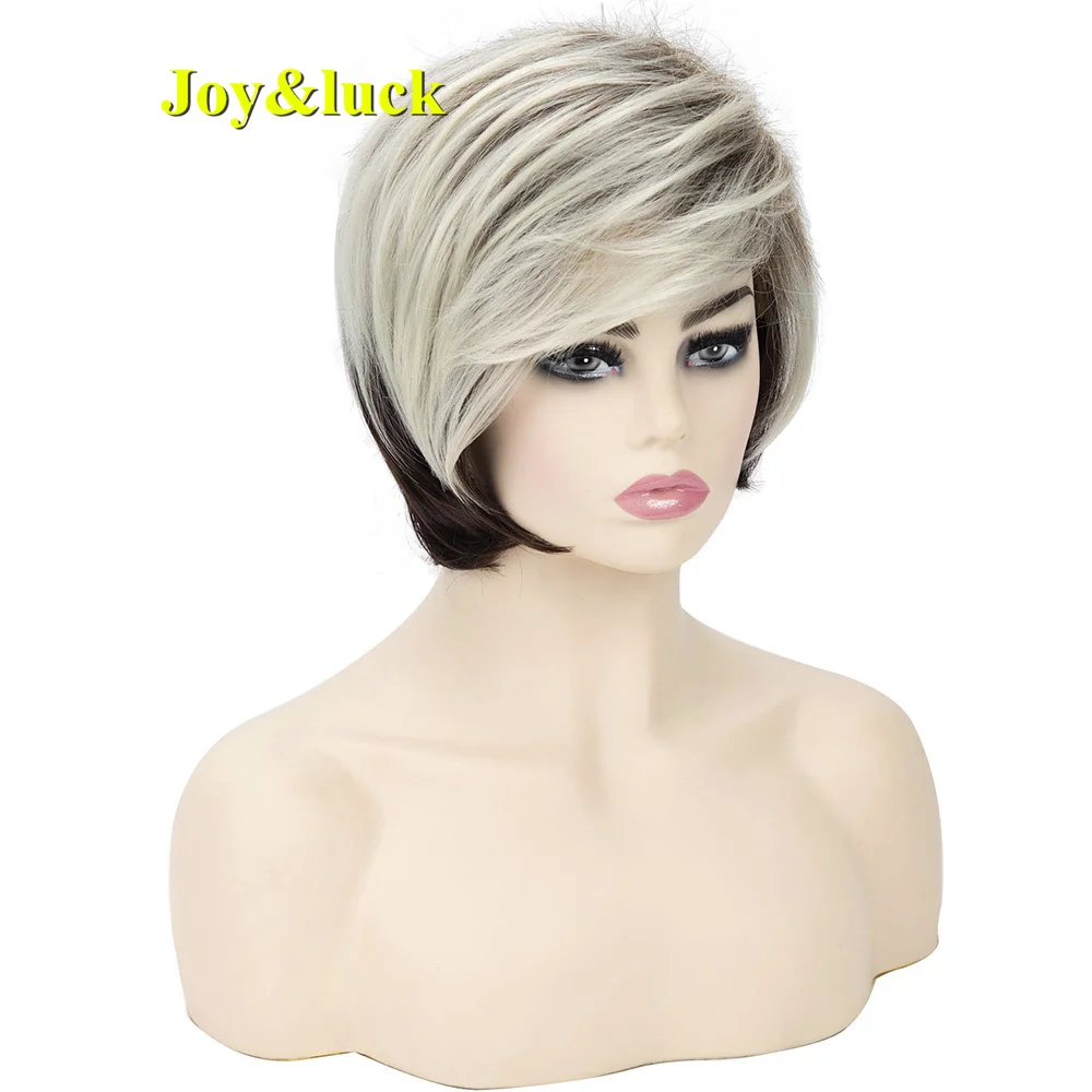 Synthetic Hair Short Blonde Ombre Brown Straight  Wigs With For Women Natural Daily Use Bob Wig