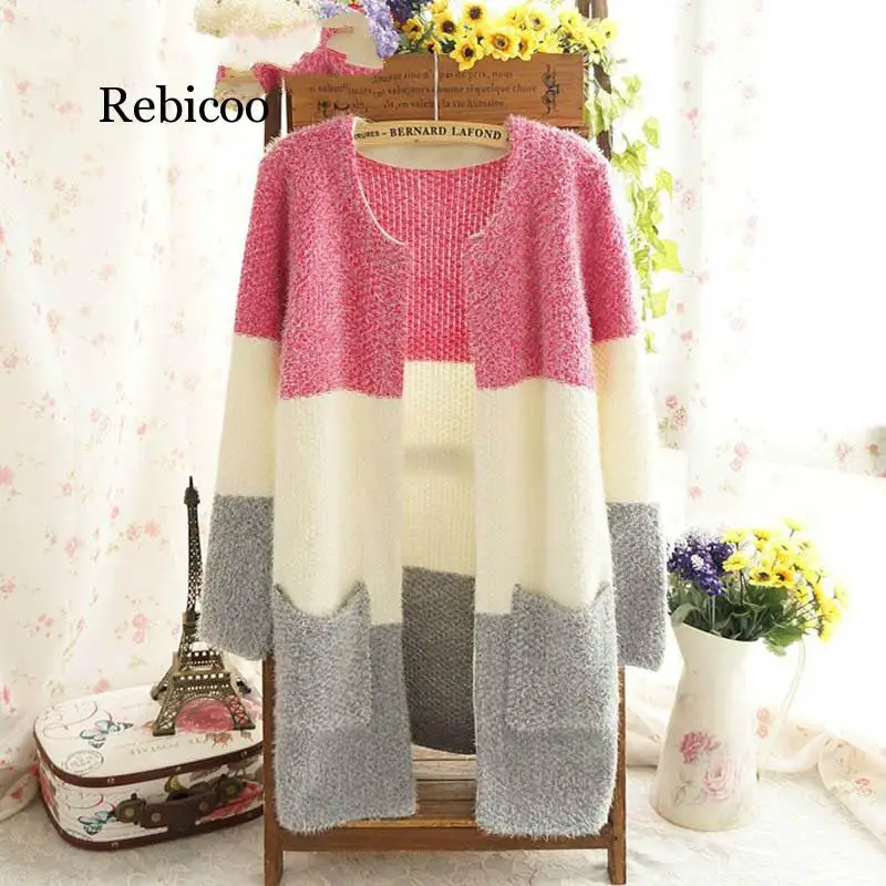 

Rebicoo Autumn Winter Long Sweaters Women Casual Slim Kintted Cardigan Ladies Long Sleeve Pocket Design Sweater Jackets