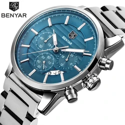 BENYAR Business cronografo Sport tutti gli uomini in acciaio orologi orologio da polso da uomo al quarzo militare di lusso di marca superiore Relogio Masculino