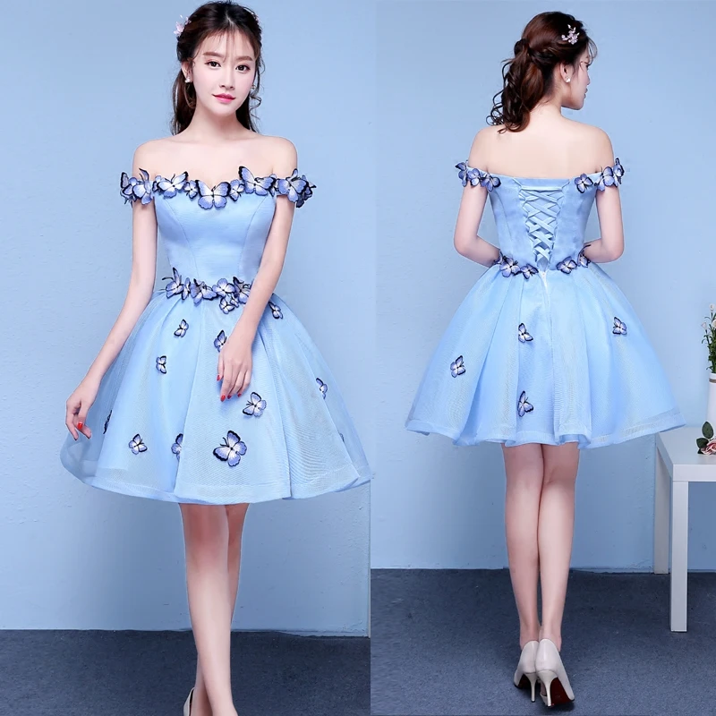 Robe de soiree Light blue Sexy Off the Shoulder Butterfly Pleated Ball Gown Evening Dresses vestido de festa Formal Prom Dresses