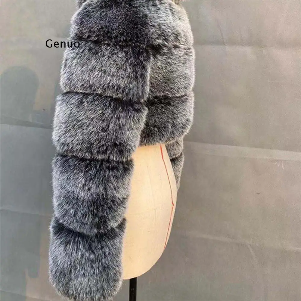 Za New Fashion  Women Crop Top Faux Fox Fur Coat Winter Thick Fluffy Long Sleeve Short Style Slim Furry Fur Jacket