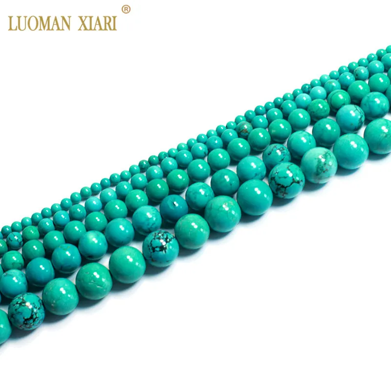 Top  United States Green Turquoises Round Natural Stone Beads For Jewelry Making DIY Bracelet Necklace  4/6/8/10/12 MM