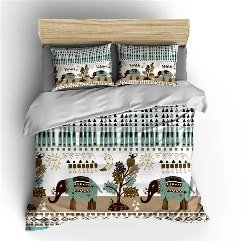 Elephant Print Duvet Cover Set Queen Size Kids Bedding Set With Pillowcase Comforter Set Bedclothes Boho Bedlinen