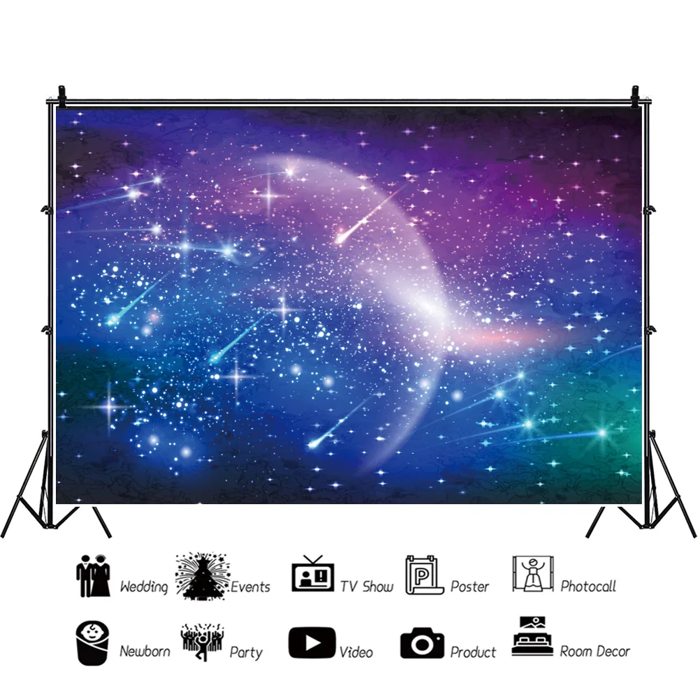 Laeacco حالمة الأرجواني النجوم السماء الداكنة الغيوم ليلة المناظر الطبيعية الخلابة كوكب ستار خلفية التصوير الفوتوغرافي خلفية التصوير استوديو الصور
