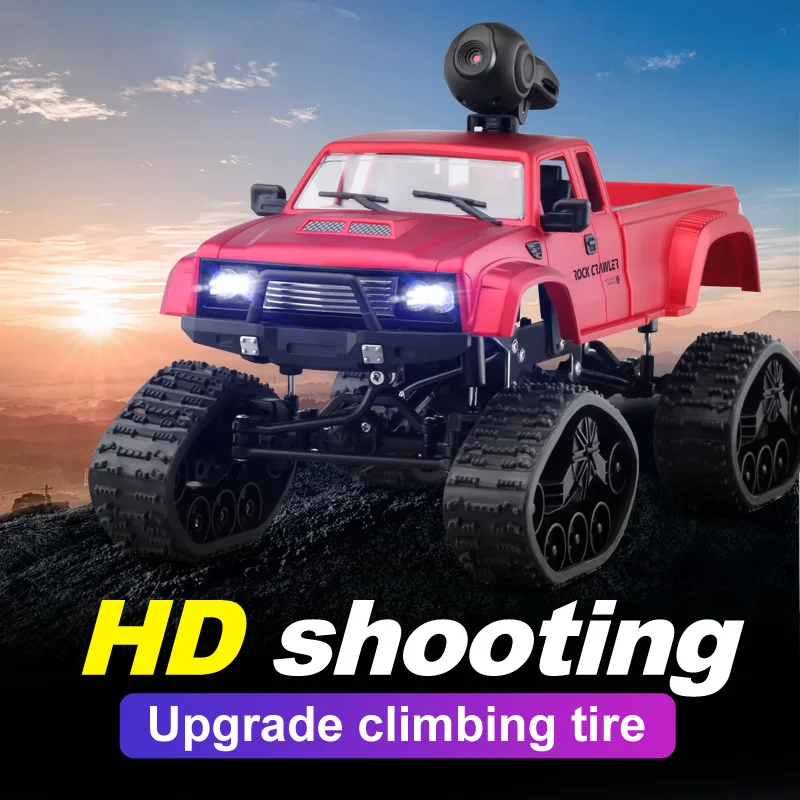 EBORUI FY002AB+WiFi RC Truck 2.4Ghz 1/16 4WD Off-road Remote Control Truck Front Light WiFi FPV 0.3MP Camera Military Truck RTR