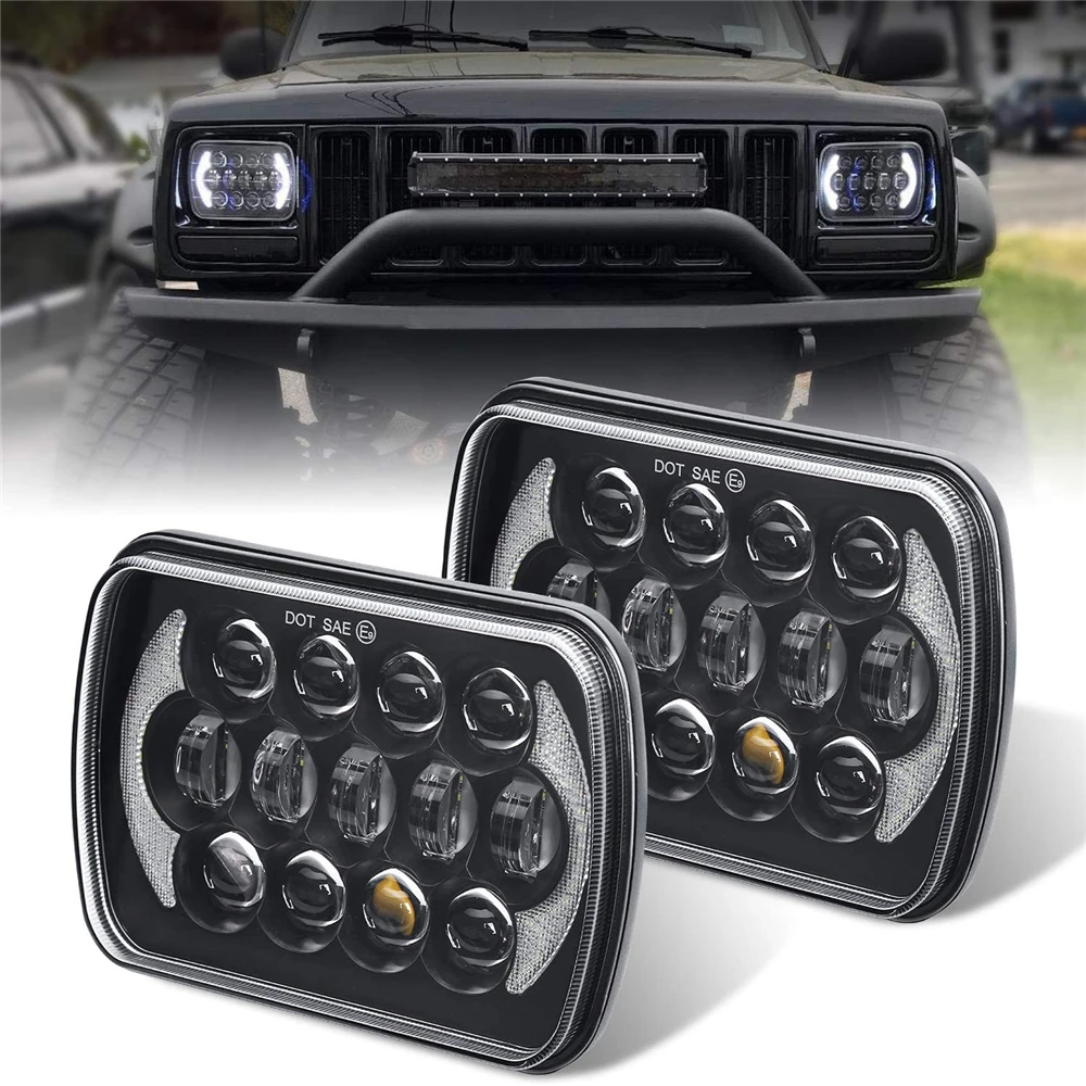 

1 Pair 5''X7'' 6''X7'' 105W Osram Rectangular LED Headlights with Angel Eyes DRL for Jeep Wrangler YJ Cherokee XJ Toyota Pickup