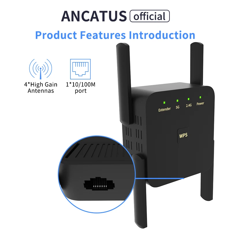 جهاز مقوي واي فاي من انكاتوس GLWDA1232W 5Ghz مكرر 5G واي فاي 1200Mbps واي فاي موسع طويل المدى راوتر مقوي 4 هوائي