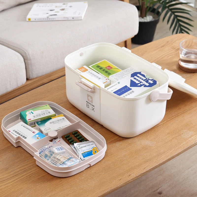 Large-capacity medicine box plastic double-layer drawer sundries storage box family emergency storage first aid kit