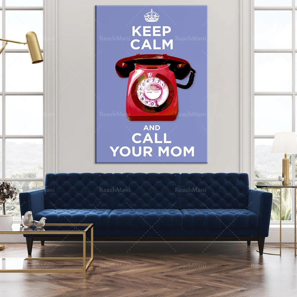 Keep calm and call your mom-graphic poster print, keep calm humor, kitchen wall art, mom's daughter gift, red retro phone illust