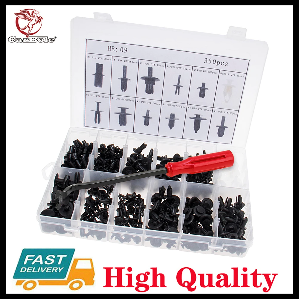 100% New 350 Pcs Universal Car Body Plastic Push Pin Clips Assortment Kit w/ Tool Fender Bumper Fasteners Rivet Screwdriver