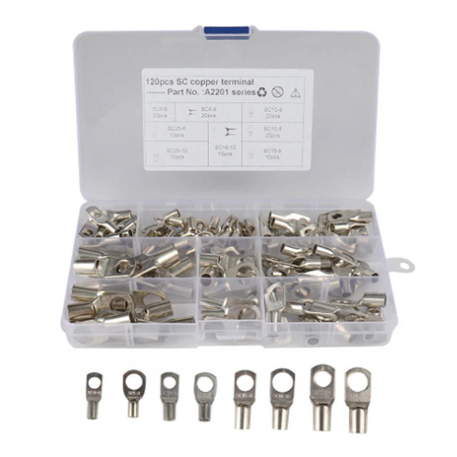 

120pcs Car Bolt Hole Tinned Copper Terminals Set-Wire terminals Connector Cable lugs Battery SC Terminals