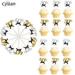 10pcs 30 40 50 60 Years Old Cupcake Toppers Birthday Party Anniversary Adult 30th 40th 50th 60th Birthday Cake Accessory Supply