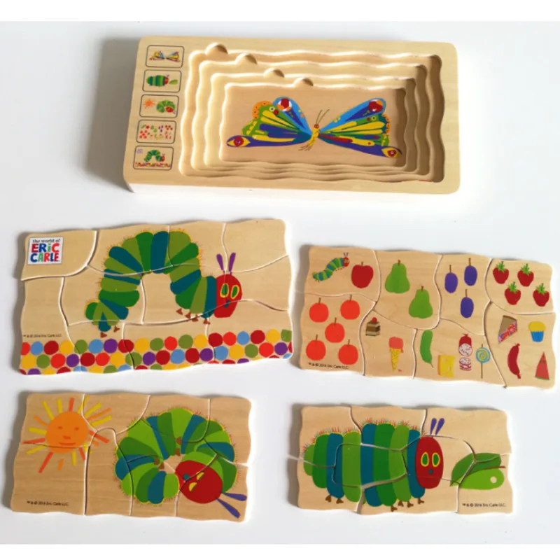 

Wooden Puzzle Toys Set Montessori Multilayer Caterpillar Early Hungry Caterpillar Puzzle Digital Color Cognitive Educational Toy