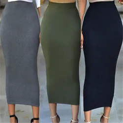 Lange y2k ästhetische Röcke Frauen dünn schlank solide Sommer Herbst Bleistift rock Büro Dame hohe Taille Bodycon Stretch Rock