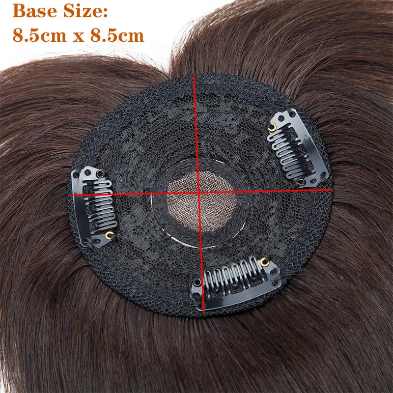 SEGO 8.5x8.5cm Straight Human Hair Topper Natural Hairpieces with Bangs for Women Mono Base Small Thin Hair Piece Clips ins