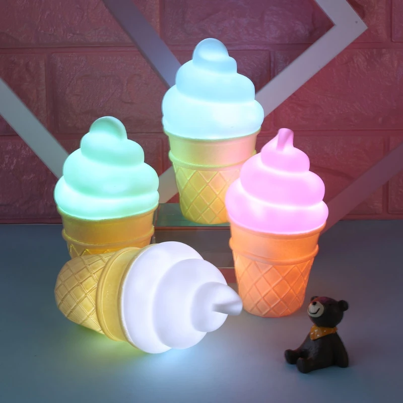 1PC Novelty Ice Cream Cone Shaped Night Light Desk Table Lamp Kids Children Decoration Led Toys for Girls