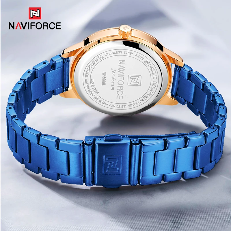 NAVIFORCE Bracelet Watch Women Brand Luxury Blue Stainless Steel Wristwatches Ladies Fashion Waterproof Date Dress Watches