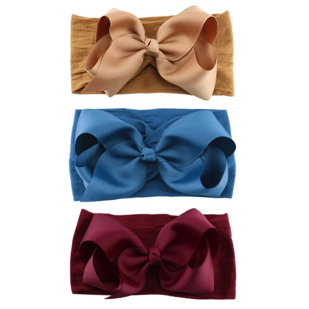 12PCS Baby Girls Grosgrain Ribbon Hair Bows Headbands 5Inch Bow Knotted Soft Nylon Hairbands Girls Turban Head Wrap for Infants