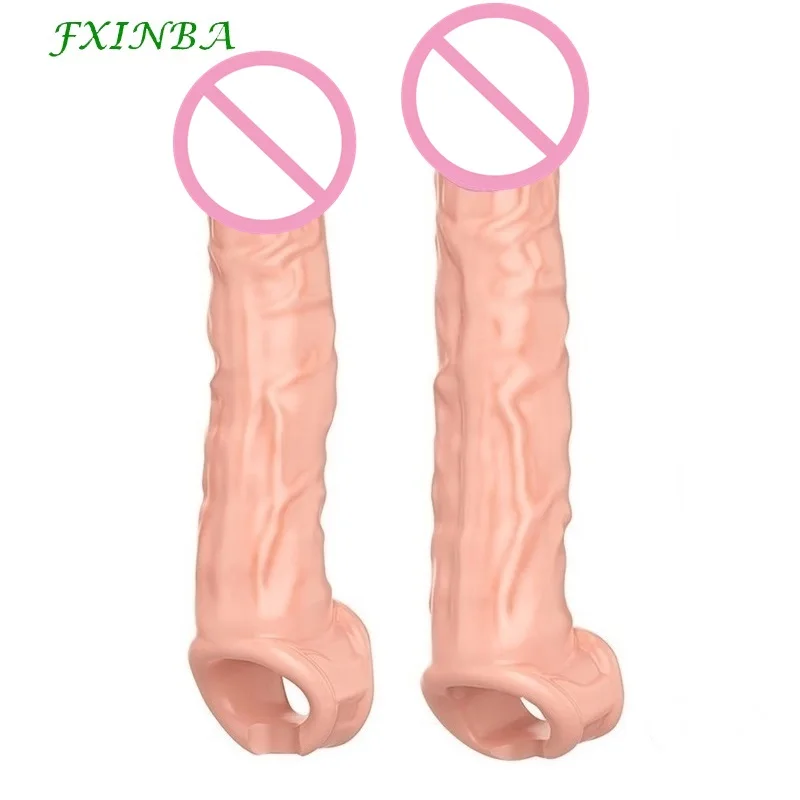 

FXINBA 20/22cm Long Big Penis Extender Sleeve Reusable Condoms Delay Ejaculation Cock Ring Dick Enlargement Sex Products For Men