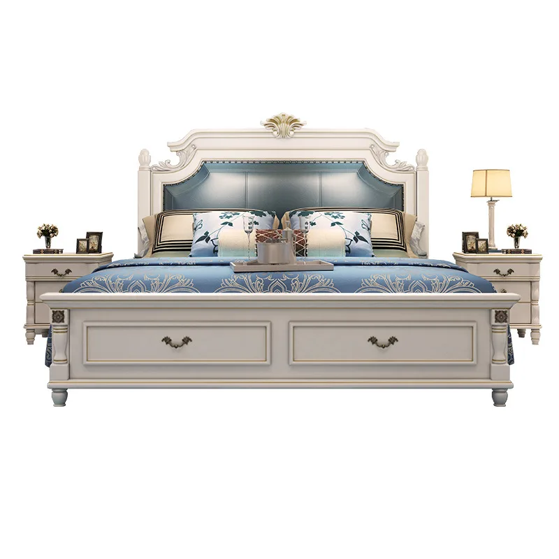 American country 1.8 meters European style double marriage bed storage high box bed 1.5 meters bedroom solid wood bed