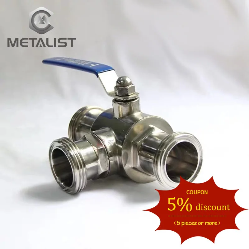 

METALIST Pipe OD 63MM SS304 Stainless Steel Sanitary 3 Way Ball Valve T Port Ferrule Type Fit 2.5" 77.5mm Tri Clamp