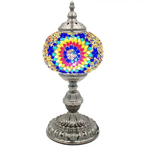 

Silver Fever Handcrafted Mosaic Turkish Lamp Moroccan Glass Table Desk Bedside Light Bronze Base with E12 Bulb (Floral Burst LG)