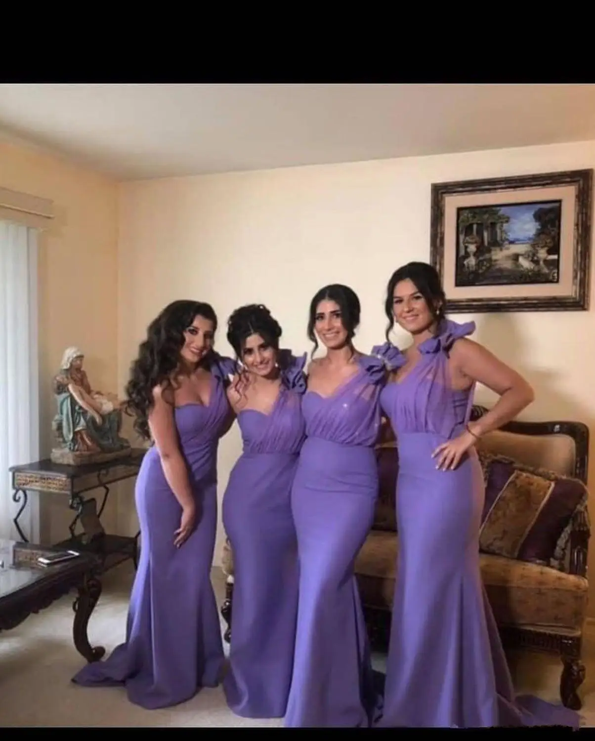 Modest Lavender Mermaid Bridesmaid Dresses Ruched One Shoulder Beaded Maid Of Honor Gowns Satin Wedding Guest Dress