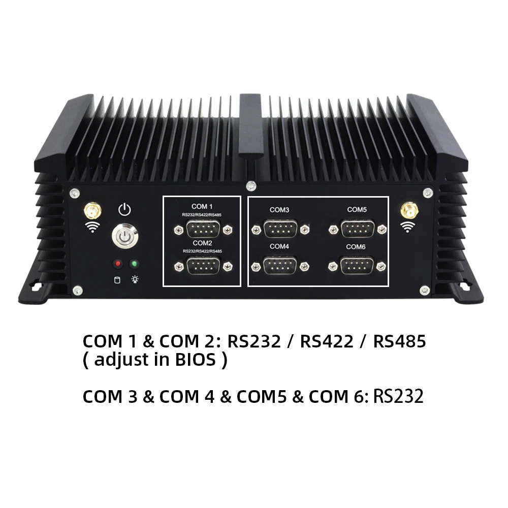 Nieuwste Met 6COM RS232 RS485 RS422 Fanless Mini Pc Intel Core I7 4500U I5 4200U Hdmi Vga USB3.0 Mini Industriële computer Htpc