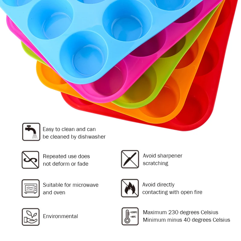 Mini Muffin 12 Holes Silicone Round Mold DIY Cupcake Cookies Fondant Baking Pan Non-Stick Pudding Steamed Cake Mold Baking Tool