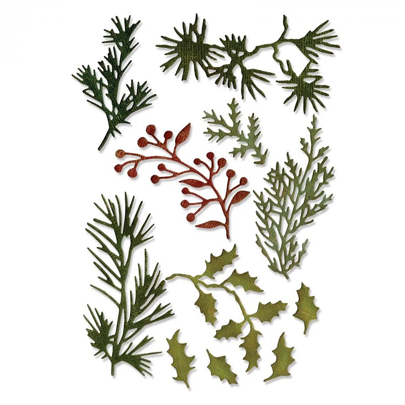 2024 New Arrival Christmas Pine Leaves Stems Metal Cutting Dies for Scrapbooking Knife Mould Blade Punch Stencil Card Making