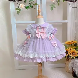 Spanish Baby Clothing Lolita Princess Children Birthday Party Easter Eid Ball Gown Lace Bow Stitching Cute Dresses For Girl A136