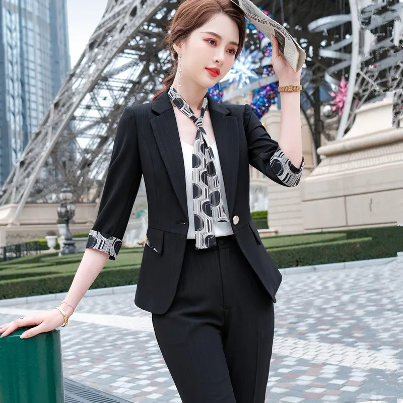 Naviu New Fashion Summer Temperament Slim Suits Women Business Formal Half Sleeve Blazer And Pants Office Ladies Work Wear