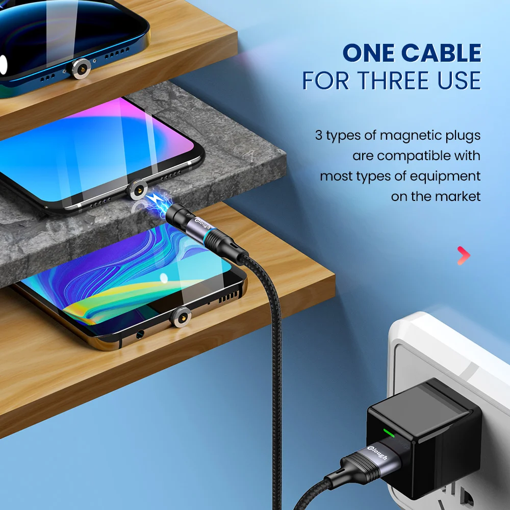 Elough 540 Degree Roating Magnetic Cable Micro USB Type C Phone Cable For iPhone11 Pro XS Max Samsung Xiaomi USB Cord Wire Cable