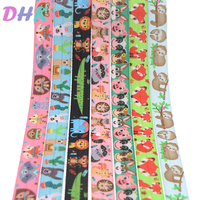 DHK 5/8'' 5yards animals fox sloth printed Fold Elastic FOE stretch ribbon hairbow headwear headband DIY OEM E1728