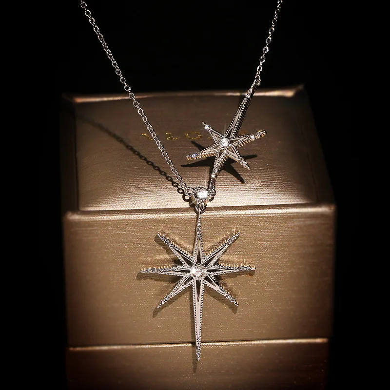 925 silver female six-pointed star pendant European and American light luxury neck chain star clavicle chain necklace