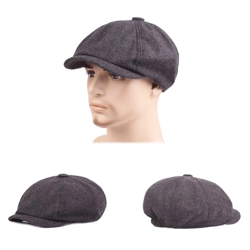 Men Beret Vintage Herringbone Gatsby Tweed Peaky Blinders Hat  Beret Hat Spring Flat Peaked Beret Hats