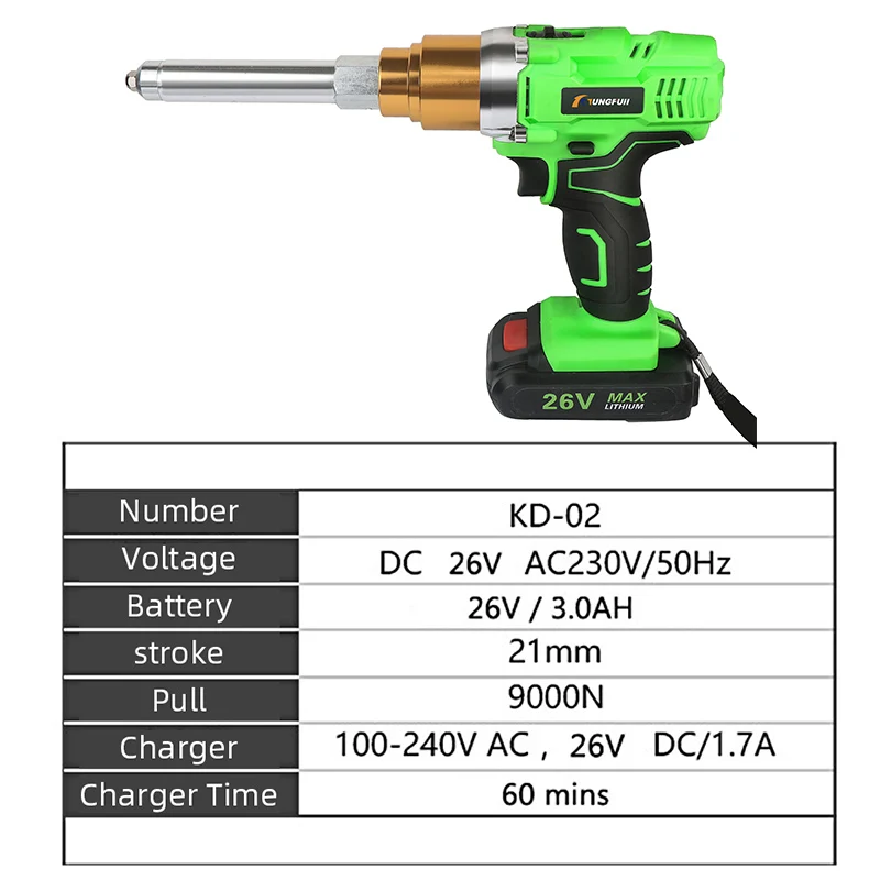 Riveter Gun 26v 3000mAh Cordless Electric Rivet Gun Electric Blind Support 2.4mm-5.0mm Rivet With LED Light 2 batteries
