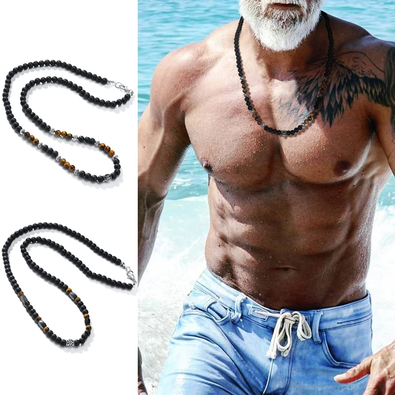 BOHO BEADED NECKLACES FOR MEN ETHNIC NECKLACE MALA NECKLACE TRIBAL NECKLACE SURFER JEWELRY GIFT FOR MEN