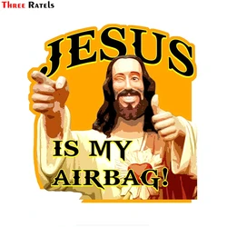 Three Ratels FTC-884# 14cmx14.7cm Three Ratels PVC waterproof Jesus is my airbag funny car sticker decal