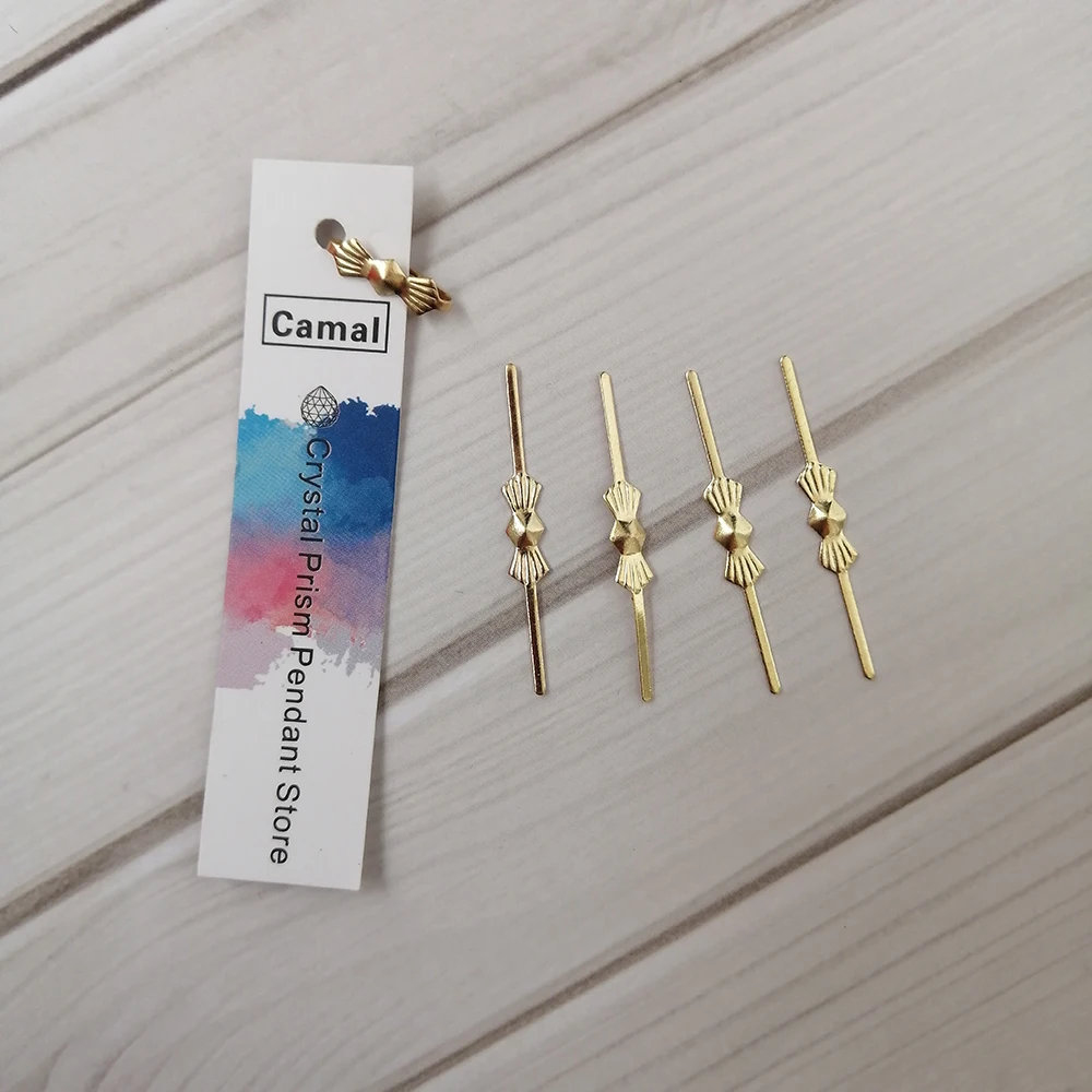 Camal 100pcs 33mm Gold Plated Metal Bowtie Pins Crystal Prisms Beads Connectors Butterfly Shaped Chandelier Lamp Parts