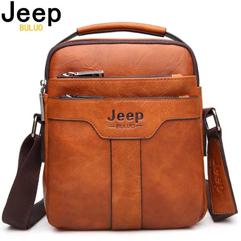 JEEP BULUO Men Messenger Bags Large Capacity Handbag For Man Spliter Leather Shoulder Bag Crossbody Brown Business Male Gifts