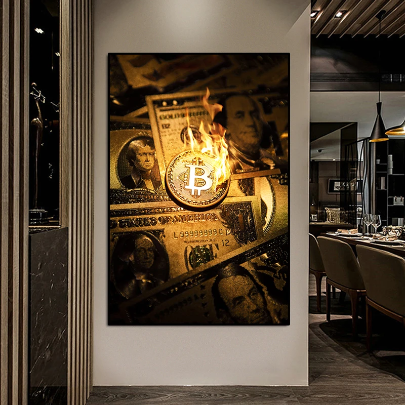 

Burning Dollars Posters Modern Art Canvas Paintings Printing Creative Money Dollar Home Decoration Wall Picture For Living Room