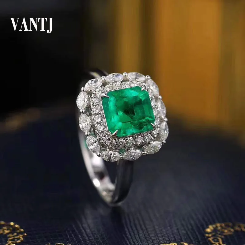 

VANTJ Lab Grown Emerald Rings Sterling 10K Gold Created Gemstone Moissanite 1ct for Women Lady Party Birthday Wedding Gift