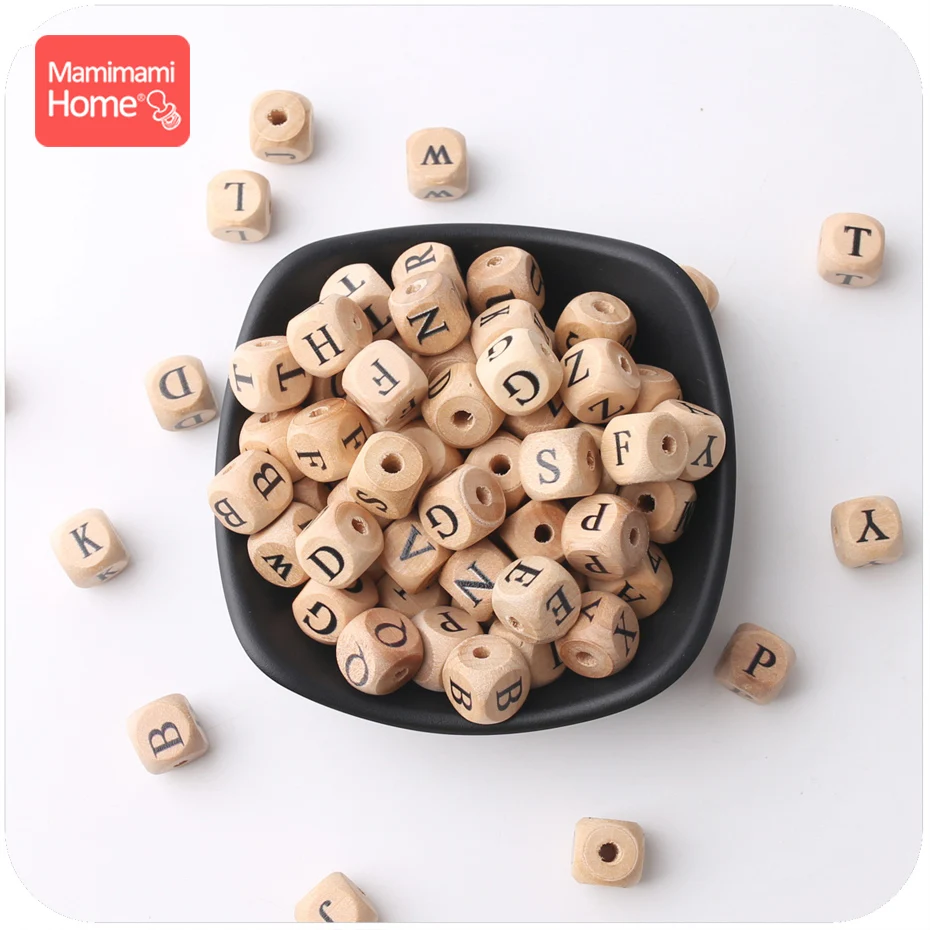 15PCS  Baby Wooden Teether English Letter Beads Food Grade Wood Teether 15PCS 12MM DIY Nursing Necklace Children\'S Goods Toys