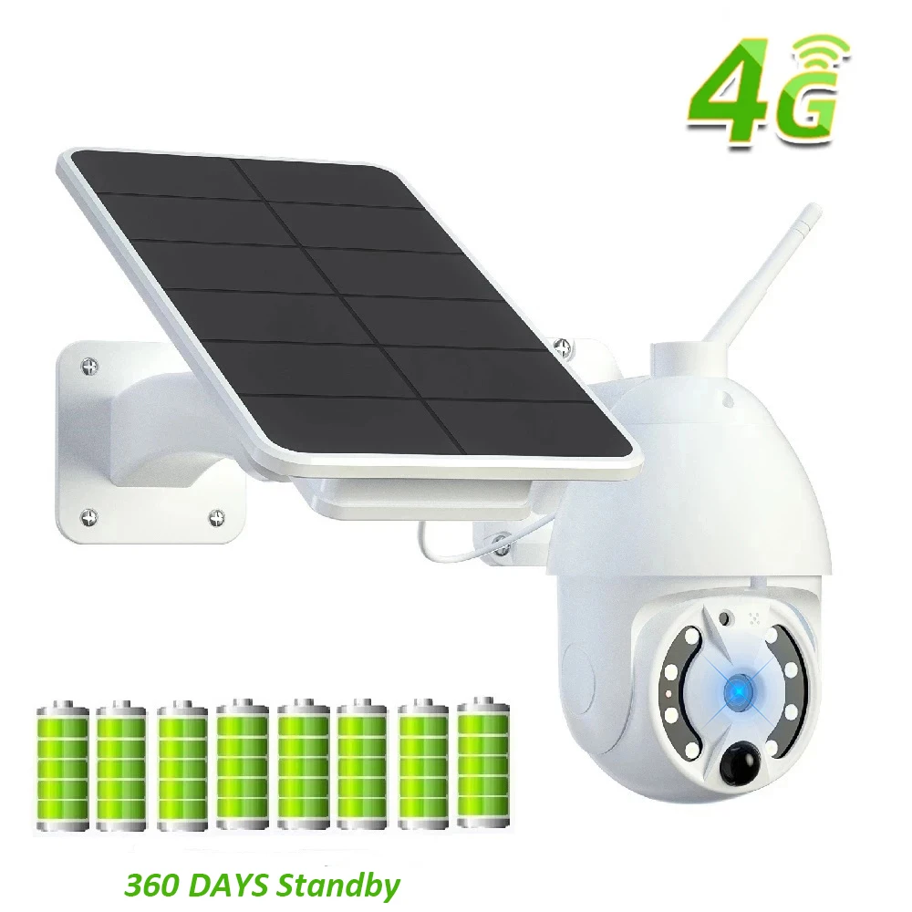 HONTUSEC-Câmera IP PTZ Solar, Detecção de Movimento, PIR, Wi-Fi, Ao ar livre, Áudio Bidirecional, Visão Noturna Colorida, 4G, 4MP, Cartão Sim